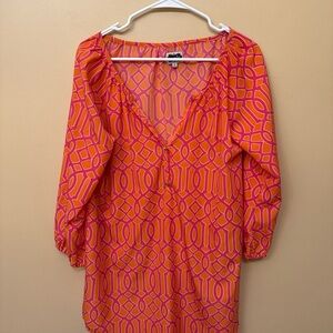 Mud Pie Bright Pink and Orange Geometric Tunic
